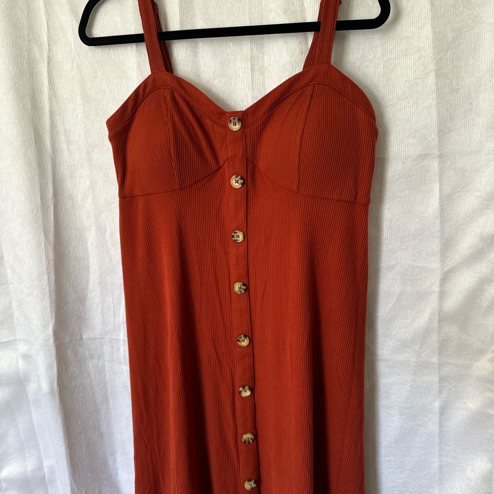 Rust Button-Down Midi Dress